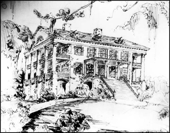 Drawing of the main house at Verdura Plantation (ca. mid-1800s)