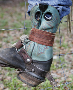 Boot and spur of bull rider Stephen Keighley. Williston, 2007.