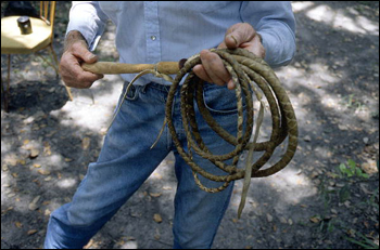 Closeup of cow whip made by George "Junior" Mills: Okeechobee, Florida (1994)