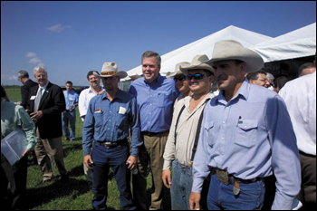 Governor Jeb Bush posing with Babcock Ranch cowboys: Punta Gorda, Florida (2006)