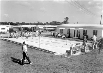 View of the shuffleboard court at the trailer park: Clearwater, Florida (1957)