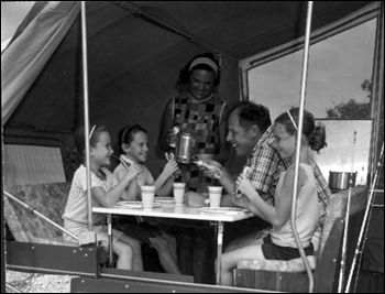 Family in their camping trailer: Monroe County, Florida (1966)