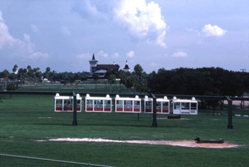 View of monorail at the Busch Gardens amusement park in Tampa, Florida (1977)