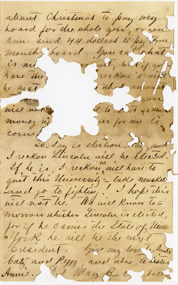 Letter of November 6, 1860, from J. D. Pittman to My Dear Mother 