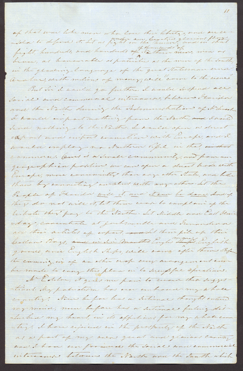 Draft of Letter, November 1, 1860, Richard K. Call, Lake Jackson, to Mr. Hart