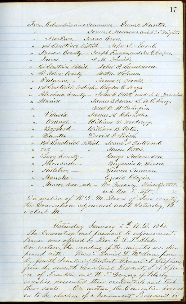 Florida Convention of the People, Minutes, 1861-1862.