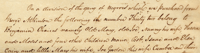 Agreement between Chaires and Fitch for a division of slaves