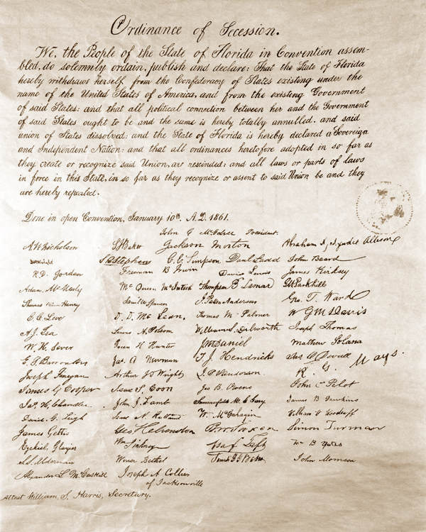 Florida Convention of the People, Ordinance of Secession, 1861
