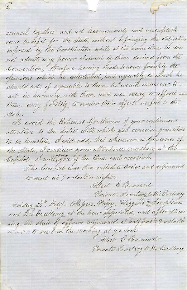 Minutes of the Executive Council, February 28, 1862
