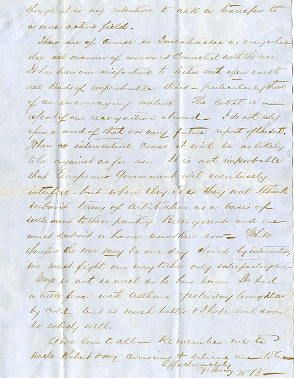 W. B. to My Dear Mother, June 22, 1862
