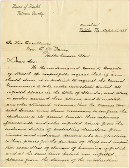 Letter from the Board of Health of Putnam County, September 16, 1888