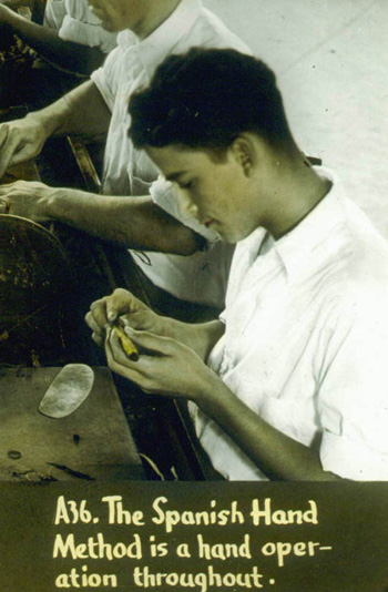 Close-up of cigar worker (192-)