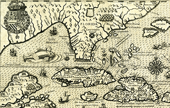 Map of the Caribbean including Florida and Cuba (1591)