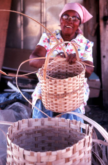 Lucreaty Clark completing her white oak basket (not after 1979)