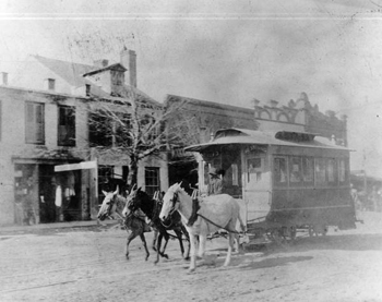 Tallahassee Railroad Company's mule drawn car proceeding south between Pensacola Street and Jefferson: Tallahassee, Florida (1894)