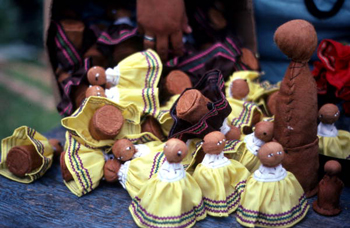 Collection of Seminole dolls in the process of being made by Mary Billie: Big Cypress Seminole Indian Reservation, Florida 