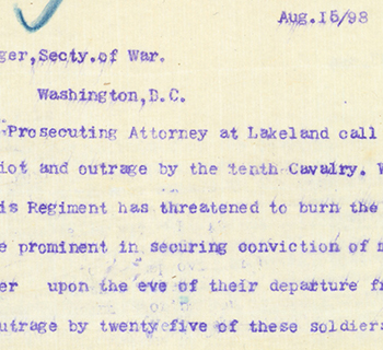 Governor Bloxham to the Secretary of War in Washington, D.C.