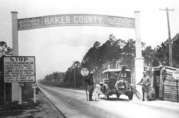 Tick inspection station at the Baker County line (circa 1920s).