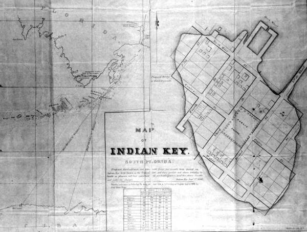 Photograph of a map of Indian Key, circa 1840.