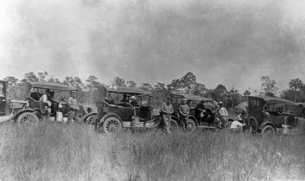 Another photo of the first group to cross the unfinished portion of the Tamiami Trail between Fort Myers and Everglades City in 1923.