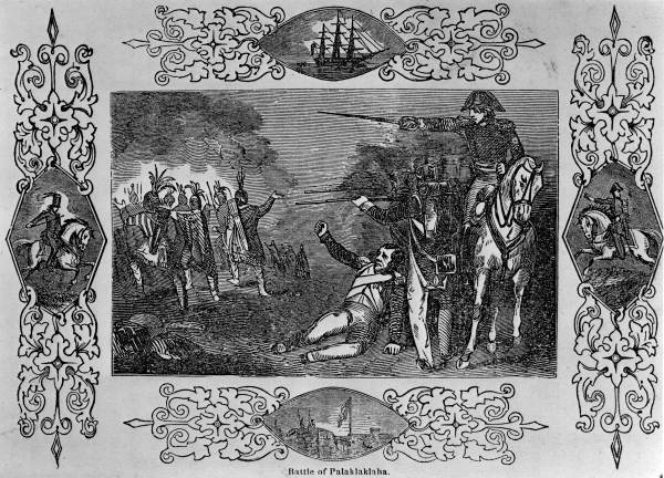 Engraving depicting the Battle of Palaklaklaha during the Second Seminole War.