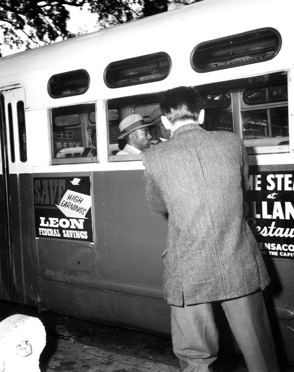 Reverend C. K. Steele (on left), and Reverend H. McNeal Harris protesting segregated bus seating in Tallahassee