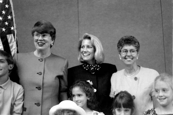 Janet Reno (left) poses for picture with first female president of the Florida Bar Patricia A. Seitz (center) and first female Chief Justice of the Florida Supreme Court,Rosemary Barkett in commemoration of Seitz's historic installation, 1993.