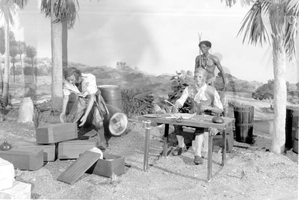 A diorama depicting the activities of the survivors of the 1715 Plate Fleet wreck. The display is located at the McLarty State Museum in the Sebastian Inlet State Recreational Area (circa 1970s).