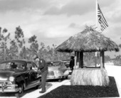 Automobiles at the entrance station to park - Everglades National Park, Florida