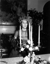 1953 "Jeanie" Marie Perkins blowing out candles at the Stephen Foster State Memorial Center - White Springs, Florida