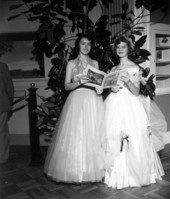 1954 "Jeanie" Barbara Foster (right) posing with the 1953 "Jeanie" Marie Perkins at the Stephen Foster Memorial Center - White Springs, Florida