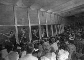 People watching performance in the Underwater Theatre at Weeki Wachee Springs near Brooksville.