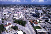 Aerial view looking east over a section of Coral Gables, Florida.