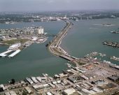 Aerial view looking southeast over the Clearwater Memorial Causeway.