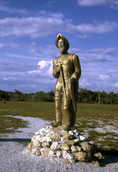 Statue of Ponce de Leon near historical marker in Punta Gorda.