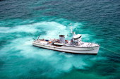 Aerial view of the R/V James Bay being used to excavate the "Atocha" wreck site - Key West, Florida.