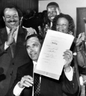 Governor Robert "Bob" Martinez signing Dr. Martin Luther King Jr. holiday measure into law in Tallahassee, Florida.