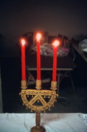 Candelabra lit for Ukrainian American Christmas Eve festival - Lake Worth, Florida.