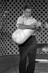 Greek bagpiper Nikitas Tsimouris of Tarpon Springs performing at the 1985 Florida Folk Festival - White Springs, Florida