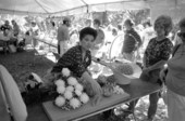 Pam Maneeratana demonstrating Thai fruit and vegetable carving at the 1988 Florida Folk Festival - White Springs, Florida