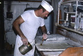 Baker Howard Goren oiling pastry dough - Miami Beach, Florida