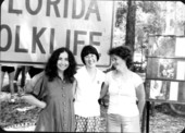 Folklorists Merri Belland and Peggy Bulger with Florida Folklife Program secretary Charlotte Perry at the 1978 Folk Festival- White Springs, Florida