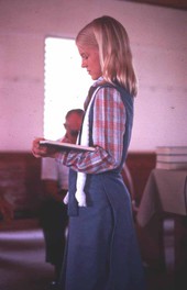 Girl singing from the Sacred Harp book at the Bethlehem Primitive Baptist Church - Old Chicora, Florida