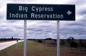 Road sign pointing the direction to the Big Cypress Indian Reservation