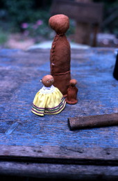 Various sized Seminole dolls in the process of being made by Mary Billie - Big Cypress Reservation, Florida