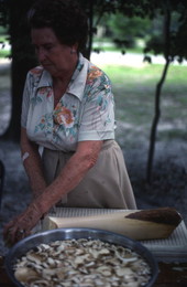 Bernice Livingston preparing to make swamp cabbage - Mayo, Florida.