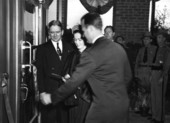 Mrs. Warren cuts ribbon at hospitality house opening ceremony - Yulee, Florida.