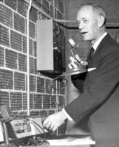 Governor Farris Bryant checking emergency radio - Tallahassee, Florida.