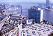 Aerial view looking east at the Seaboard Coast Line building in Jacksonville.