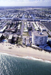 Aerial view looking west over a section of Pompano Beach near NE 7th St.